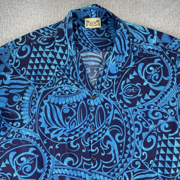 Hawaiian tribal Tiki Men (4XL made in Hawaii USA E&K fashion surfing beach shirt